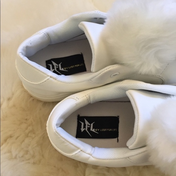 LFL White Faux Fur Pompom Sneakers - Picture 7 of 7
